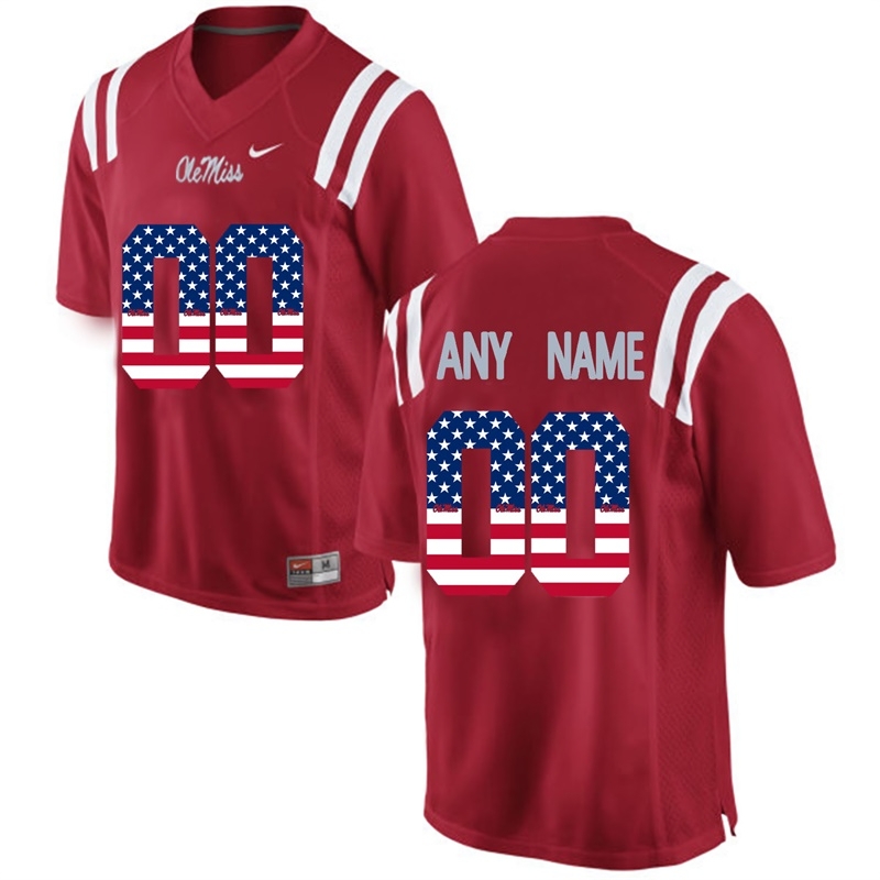 Ole Miss Rebels Men's NCAA Red US Flag Fashion Custom Limited College Football Jersey NNV2749PA